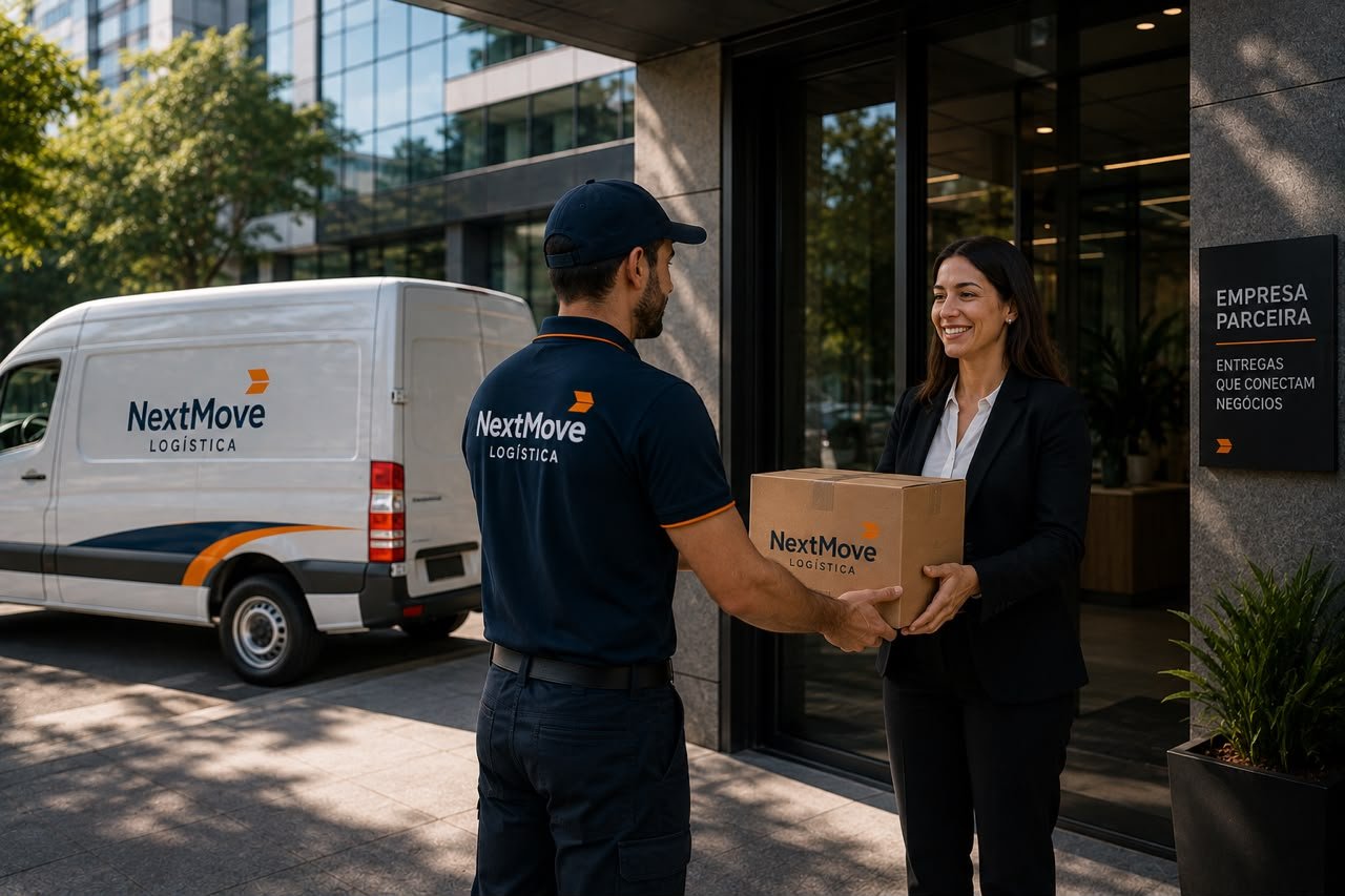 Entrega empresarial da NextMove Logística sendo realizada para cliente corporativo